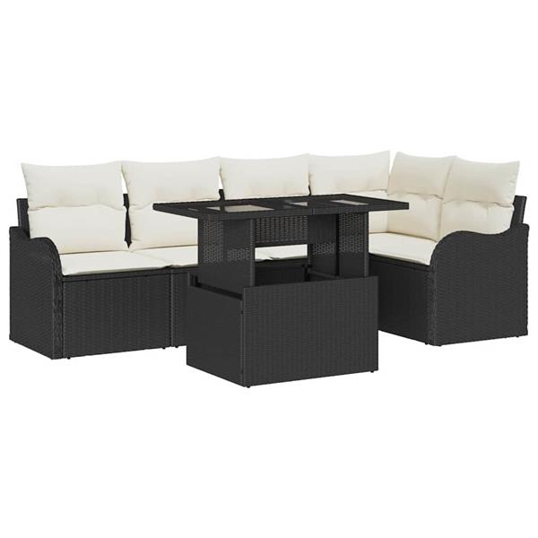 Grote foto vidaxl tuin sofa set met kussen 6 pcs zwart poly riet tuin en terras tuinmeubelen