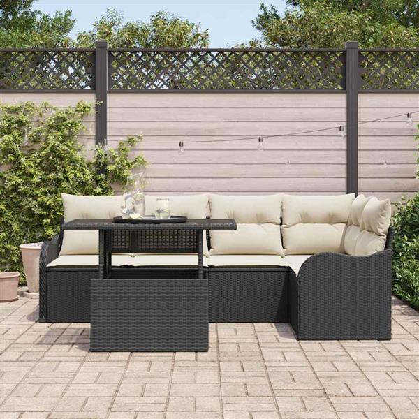 Grote foto vidaxl tuin sofa set met kussen 6 pcs zwart poly riet tuin en terras tuinmeubelen