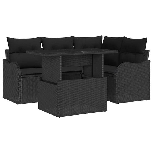 Grote foto vidaxl tuin sofa set met kussen 5 pcs zwart poly riet tuin en terras tuinmeubelen