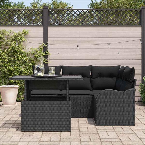 Grote foto vidaxl tuin sofa set met kussen 5 pcs zwart poly riet tuin en terras tuinmeubelen