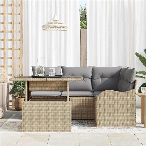 Grote foto vidaxl tuin sofa set met kussen 5 pcs beige poly riet tuin en terras tuinmeubelen