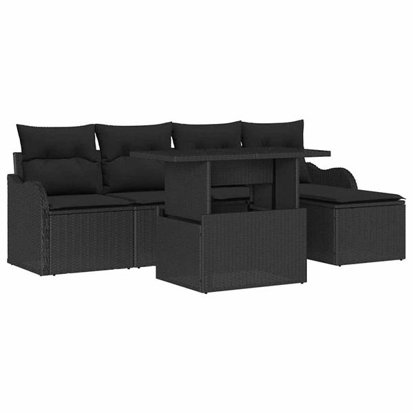 Grote foto vidaxl tuin sofa set met kussen 6 pcs zwart poly riet tuin en terras tuinmeubelen