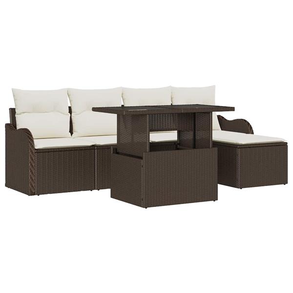 Grote foto vidaxl tuin sofa set met kussen 6 pcs bruin poly riet tuin en terras tuinmeubelen