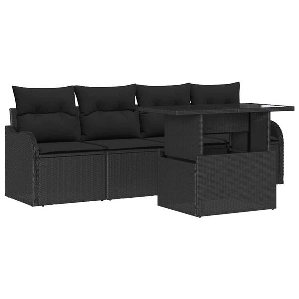 Grote foto vidaxl tuin sofa set met kussen 5 pcs zwart poly riet tuin en terras tuinmeubelen