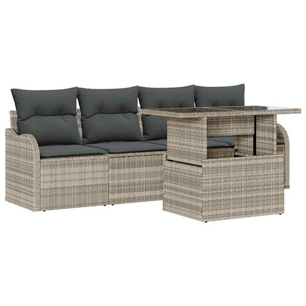 Grote foto vidaxl tuin sofa set met kussen 5 pcs lichtgrijs poly riet tuin en terras tuinmeubelen