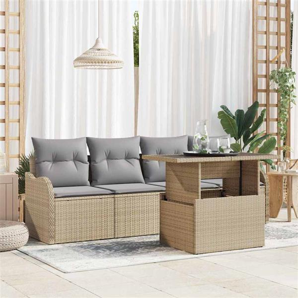 Grote foto vidaxl tuin sofa set met kussen 5 pcs beige poly riet tuin en terras tuinmeubelen