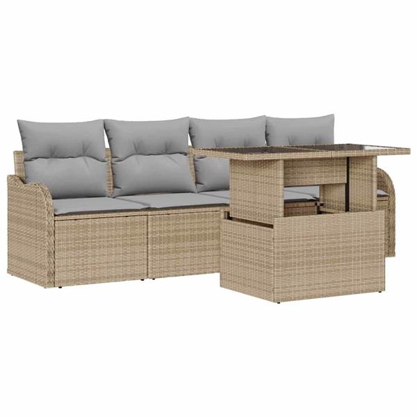 Grote foto vidaxl tuin sofa set met kussen 5 pcs beige poly riet tuin en terras tuinmeubelen