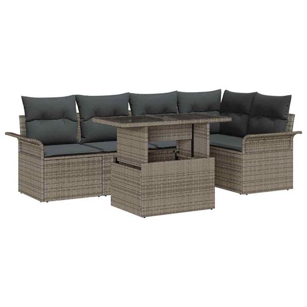 Grote foto vidaxl tuin sofa set met kussen 6 pcs grijs poly riet tuin en terras tuinmeubelen