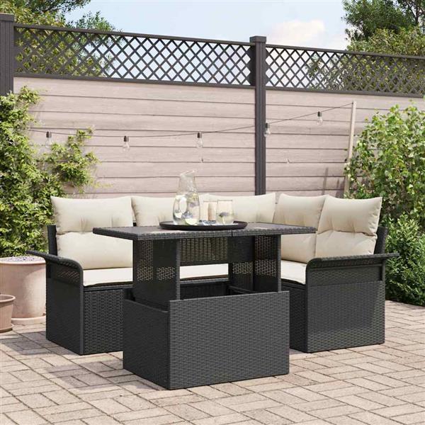 Grote foto vidaxl tuin sofa set met kussen 5 pcs zwart poly riet tuin en terras tuinmeubelen