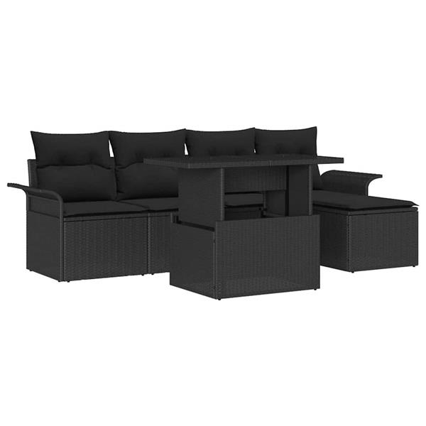 Grote foto vidaxl tuin sofa set met kussen 6 pcs zwart poly riet tuin en terras tuinmeubelen