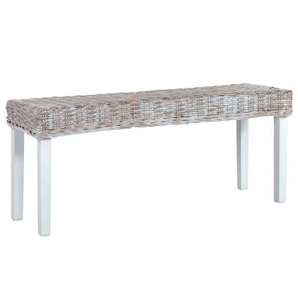 Grote foto vidaxl bankje 110 cm natuurlijk kubu rattan en massief mahoniehout wit huis en inrichting stoelen