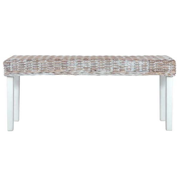 Grote foto vidaxl bankje 110 cm natuurlijk kubu rattan en massief mahoniehout wit huis en inrichting stoelen