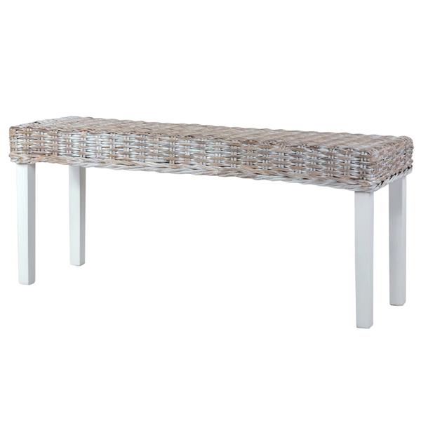 Grote foto vidaxl bankje 110 cm natuurlijk kubu rattan en massief mahoniehout wit huis en inrichting stoelen