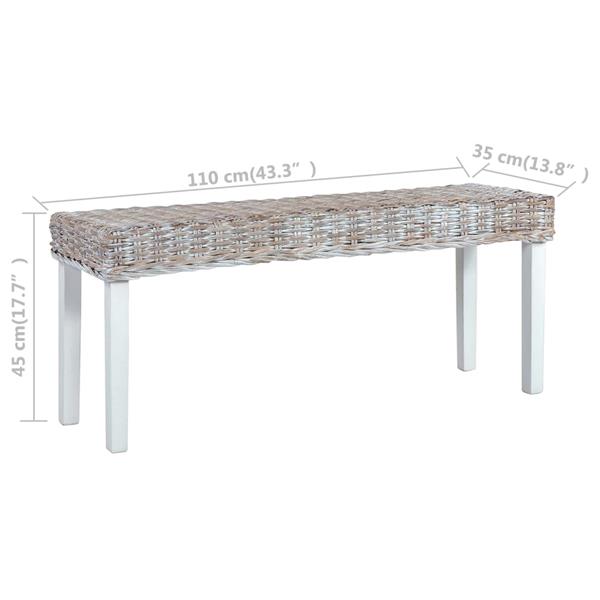 Grote foto vidaxl bankje 110 cm natuurlijk kubu rattan en massief mahoniehout wit huis en inrichting stoelen