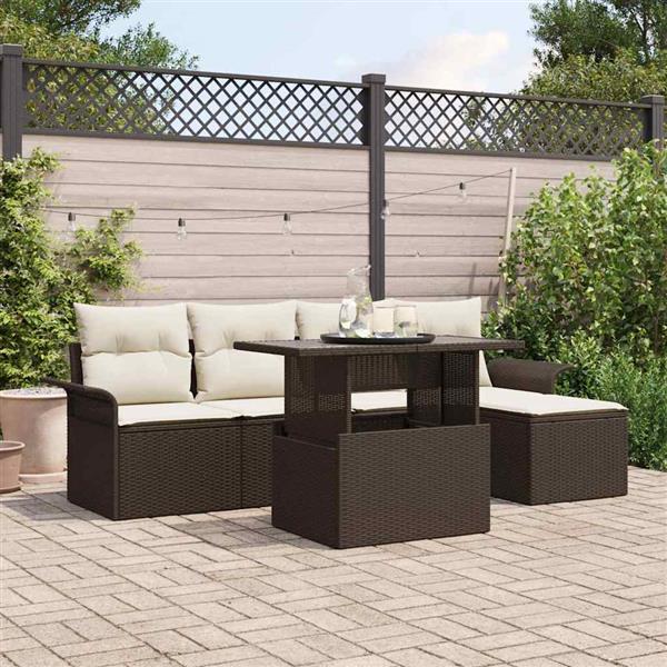Grote foto vidaxl tuin sofa set met kussen 6 pcs bruin poly riet tuin en terras tuinmeubelen