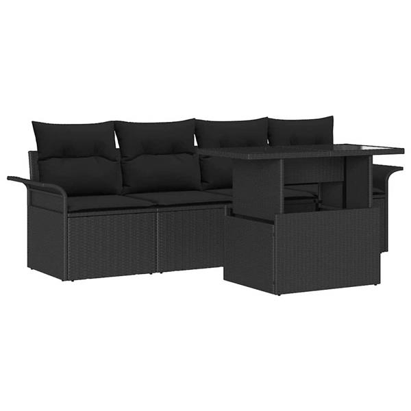 Grote foto vidaxl tuin sofa set met kussen 5 pcs zwart poly riet tuin en terras tuinmeubelen