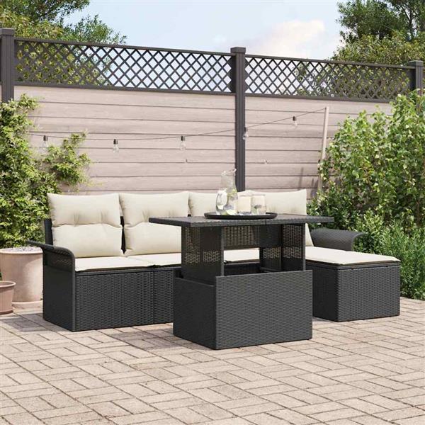 Grote foto vidaxl tuin sofa set met kussen 6 pcs zwart poly riet tuin en terras tuinmeubelen