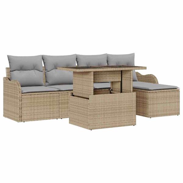 Grote foto vidaxl tuin sofa set met kussen 6 pcs beige poly riet tuin en terras tuinmeubelen