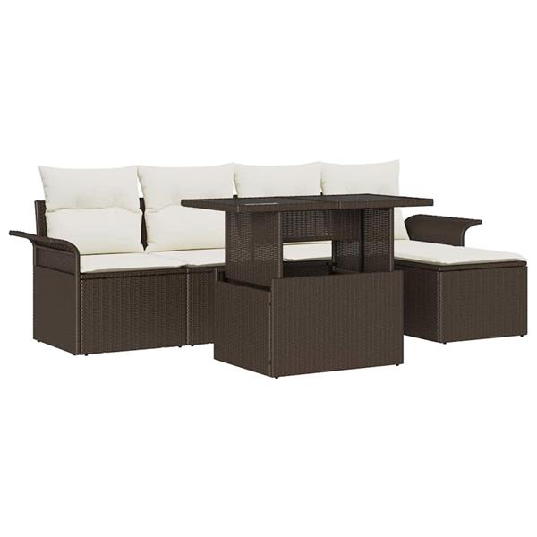 Grote foto vidaxl tuin sofa set met kussen 6 pcs bruin poly riet tuin en terras tuinmeubelen