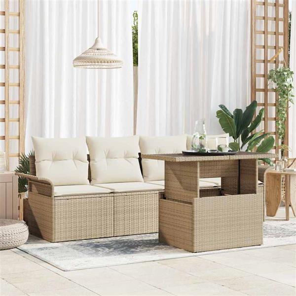 Grote foto vidaxl tuin sofa set met kussen 5 pcs beige poly riet tuin en terras tuinmeubelen