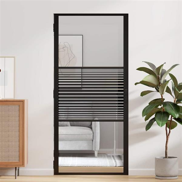 Grote foto vidaxl binnen deur zwart 93 x 201.5 cm gehard glas en aluminium doe het zelf en verbouw deuren en horren