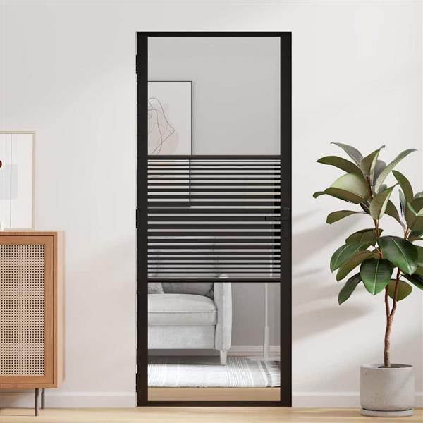 Grote foto vidaxl binnen deur zwart 83 x 201.5 cm gehard glas en aluminium doe het zelf en verbouw deuren en horren