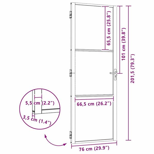 Grote foto vidaxl binnen deur zwart 76 x 201.5 cm gehard glas en aluminium doe het zelf en verbouw deuren en horren