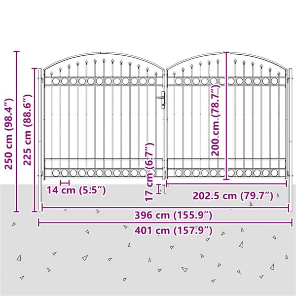 Grote foto vidaxl hekpoort anders grijs 400 x 200 cm staal tuin en terras hekken en schuttingen