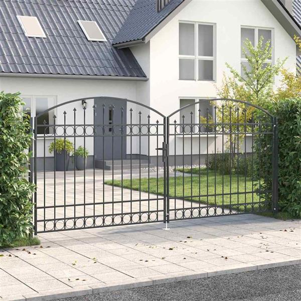 Grote foto vidaxl hekpoort anders grijs 400 x 175 cm staal tuin en terras hekken en schuttingen