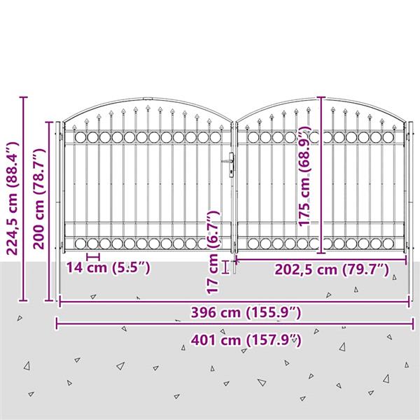 Grote foto vidaxl hekpoort anders grijs 400 x 175 cm staal tuin en terras hekken en schuttingen
