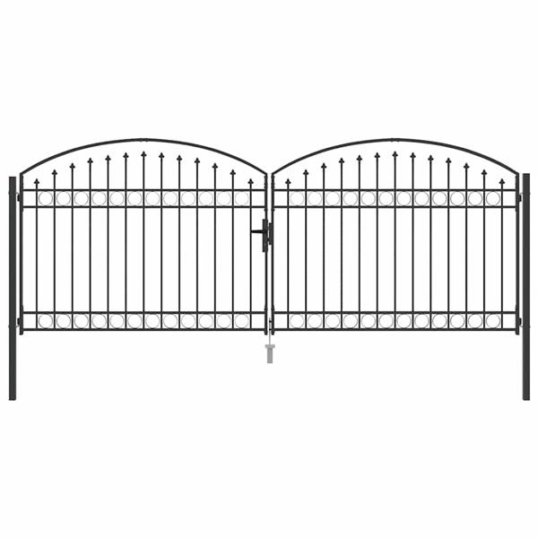 Grote foto vidaxl hekpoort anders verstelbaar grijs 400 x 150 cm staal tuin en terras hekken en schuttingen