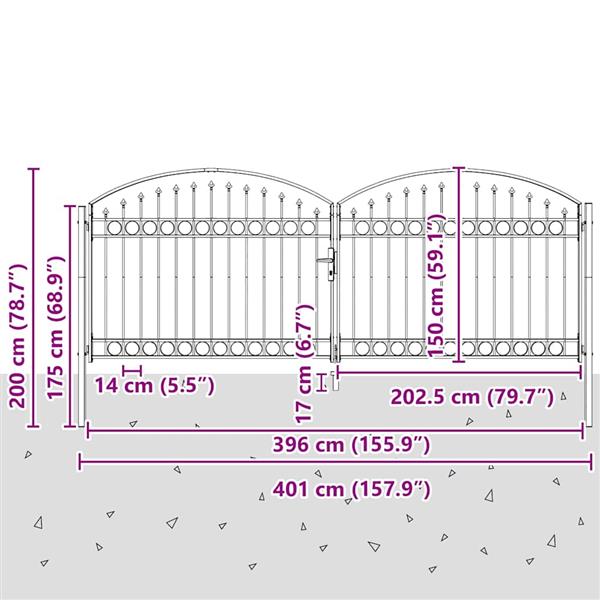 Grote foto vidaxl hekpoort anders verstelbaar grijs 400 x 150 cm staal tuin en terras hekken en schuttingen