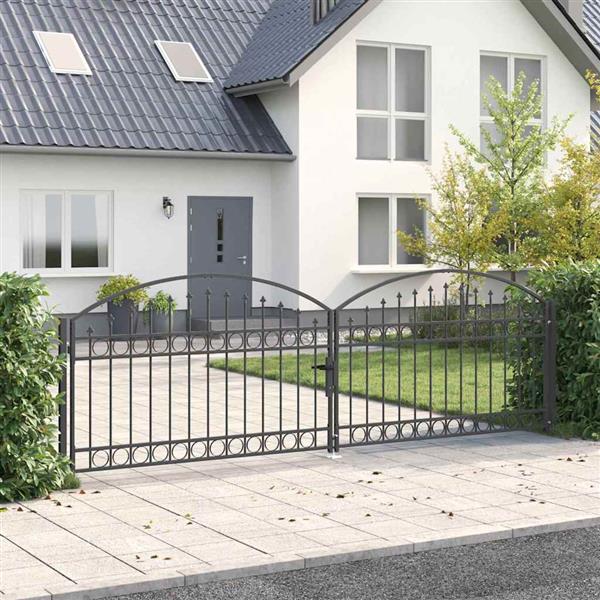 Grote foto vidaxl hekpoort anders grijs 400 x 125 cm staal tuin en terras hekken en schuttingen