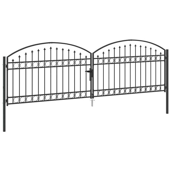 Grote foto vidaxl hekpoort anders grijs 400 x 125 cm staal tuin en terras hekken en schuttingen