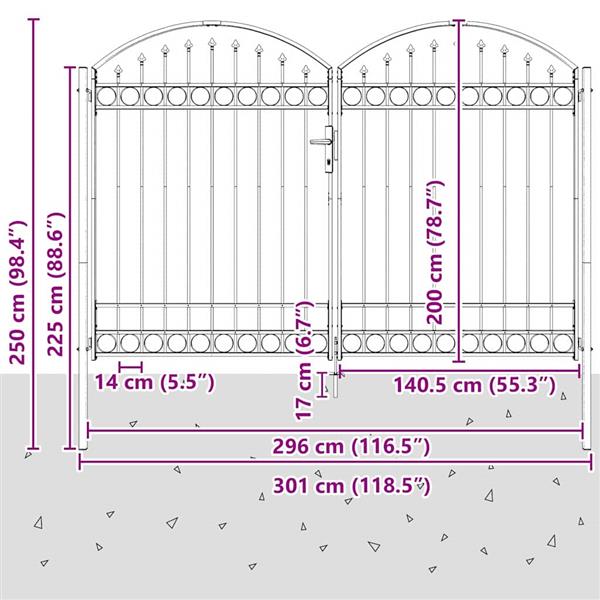 Grote foto vidaxl hekpoort anders grijs 300 x 200 cm staal tuin en terras hekken en schuttingen