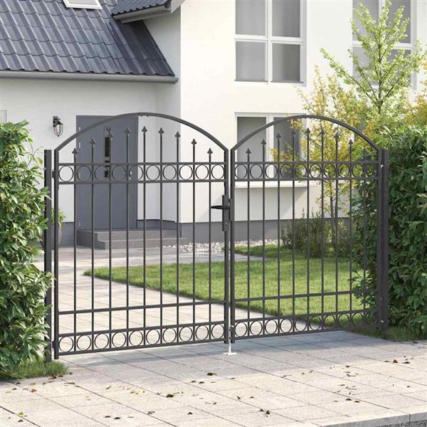 Grote foto vidaxl hekpoort anders grijs 300 x 175 cm staal tuin en terras hekken en schuttingen