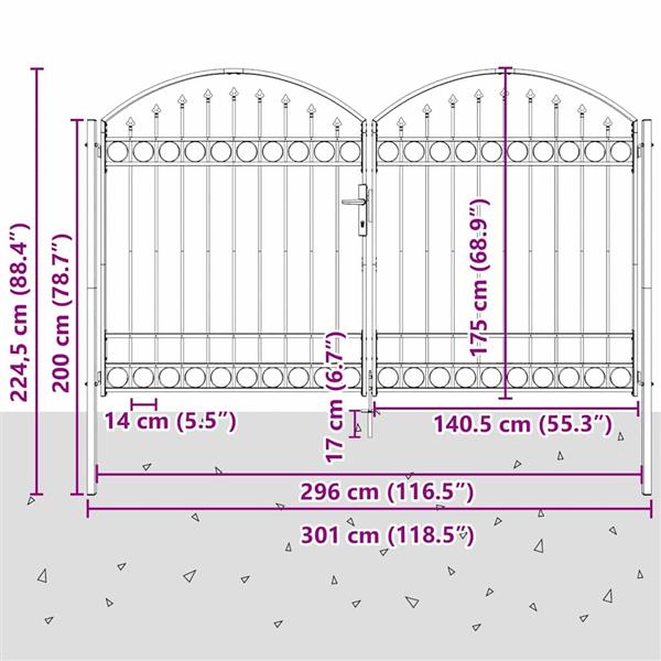 Grote foto vidaxl hekpoort anders grijs 300 x 175 cm staal tuin en terras hekken en schuttingen