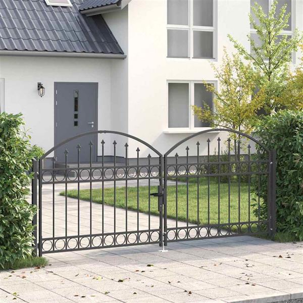 Grote foto vidaxl hekpoort anders grijs 300 x 125 cm staal tuin en terras hekken en schuttingen