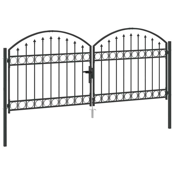 Grote foto vidaxl hekpoort anders grijs 300 x 125 cm staal tuin en terras hekken en schuttingen