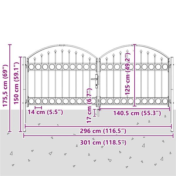 Grote foto vidaxl hekpoort anders grijs 300 x 125 cm staal tuin en terras hekken en schuttingen
