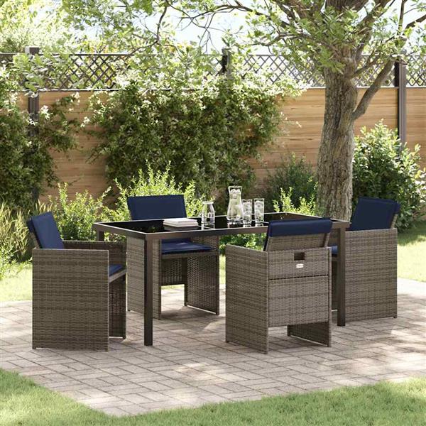 Grote foto vidaxl tuin eetset met kussen vouw 5 pcs grijs poly riet tuin en terras tuinmeubelen