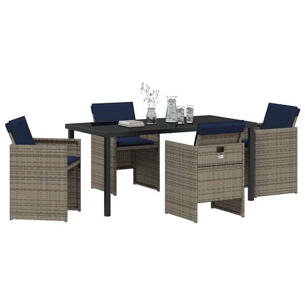 Grote foto vidaxl tuin eetset met kussen vouw 5 pcs grijs poly riet tuin en terras tuinmeubelen