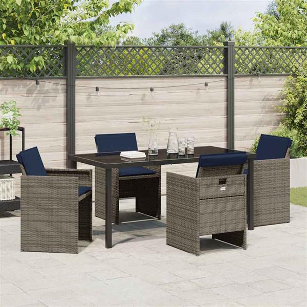 Grote foto vidaxl tuin eetset met kussen vouw 5 pcs grijs poly riet tuin en terras tuinmeubelen