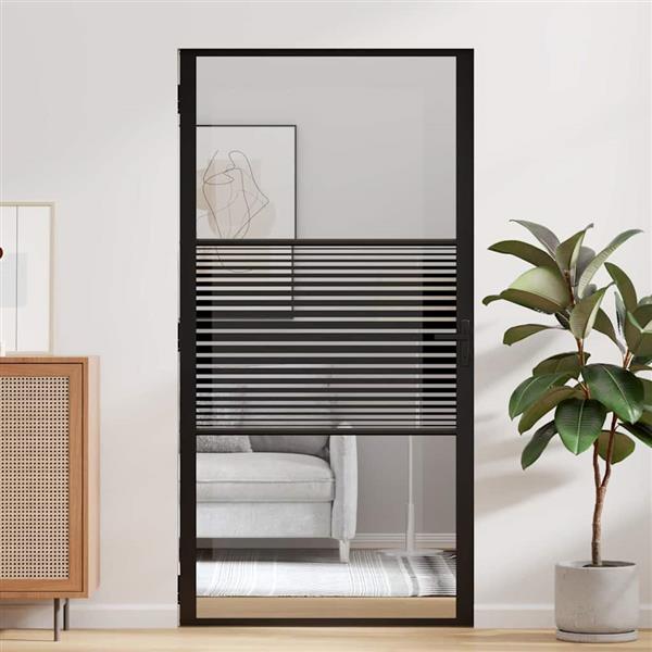 Grote foto vidaxl binnen deur zwart 102.5 x 201.5 cm gehard glas en aluminium doe het zelf en verbouw deuren en horren