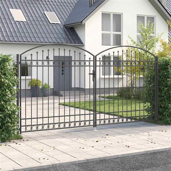 Grote foto vidaxl hekpoort anders grijs 400 x 200 cm staal tuin en terras hekken en schuttingen