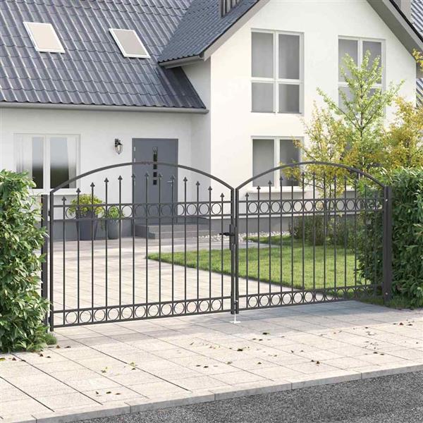 Grote foto vidaxl hekpoort anders verstelbaar grijs 400 x 150 cm staal tuin en terras hekken en schuttingen