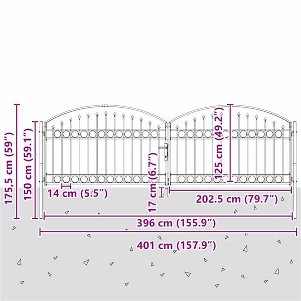 Grote foto vidaxl hekpoort anders grijs 400 x 125 cm staal tuin en terras hekken en schuttingen