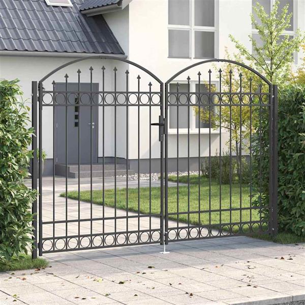 Grote foto vidaxl hekpoort anders grijs 300 x 200 cm staal tuin en terras hekken en schuttingen