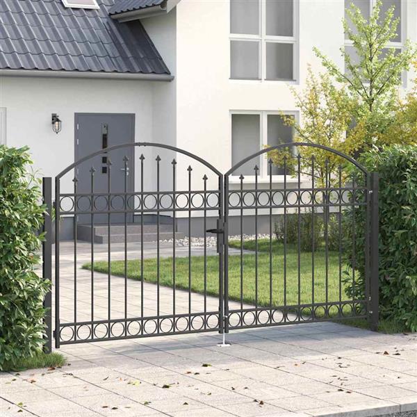 Grote foto vidaxl hekpoort anders grijs 300 x 150 cm staal tuin en terras hekken en schuttingen