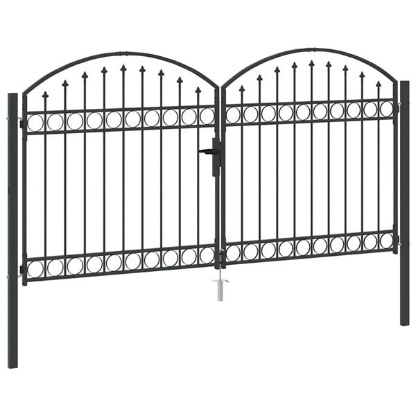 Grote foto vidaxl hekpoort anders grijs 300 x 150 cm staal tuin en terras hekken en schuttingen
